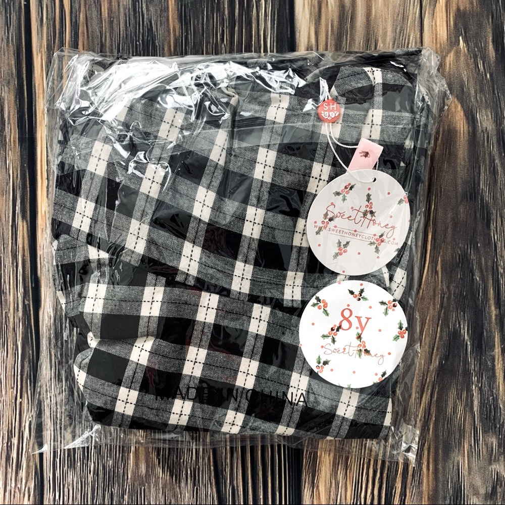 SweetHoney Black Plaid Check Dress Size 8 NWT